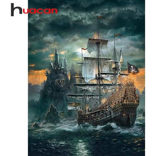 Huacan 5D DIY Diamond Painting New Arrivals Sailboat Castle Diamond Mosaic Embroidery Beads Sets Landscape Home Decoration