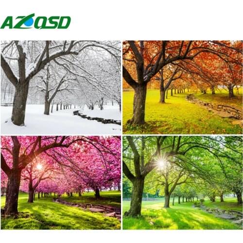 AZQSD DIY Painting By Number Canvas Kits Tree Home Decor 40x50cm Coloring By Numbers Four Seasons Landscape Handpainted Gift