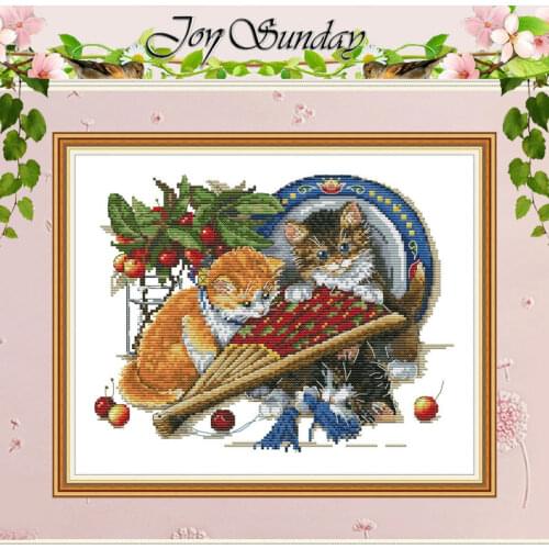 Cat and fan animals patterns counted 11CT 14CT Cross Stitch Set DIY Chinese Cross-stitch Kit Embroidery Needlework home decor