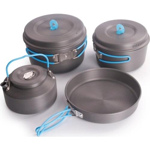 Ultralight Camping Cooking Pans Tableware Foldable Handle Camping Cookware Set 2-3 Pepoles