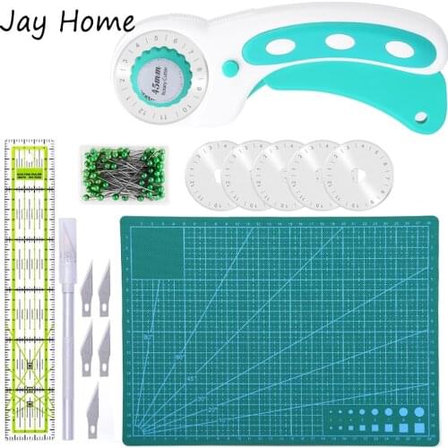 6Pcs 45mm Fabric Rotary Cutter Kits & Cutting Mat & Patchwork Ruler & Carving Knife & Sewing Pins for Sewing and Quilting Craft