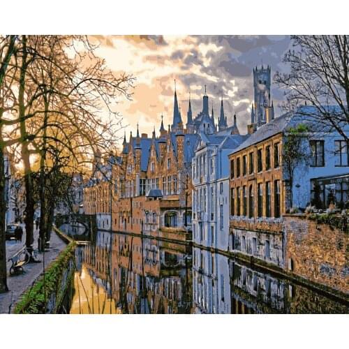 TQX-24 Amsterdam style architecture riverside DIY Painting By Numbers Acrylic Paint On Linen Digital Painting Wall Art Picture