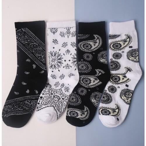 4Pairs=1Lot Adult Middle Art Short Crew Street Fashion Cotton Socks Urchin Streetwear Bandanna Paisley West Coast Rapper Bad Guy