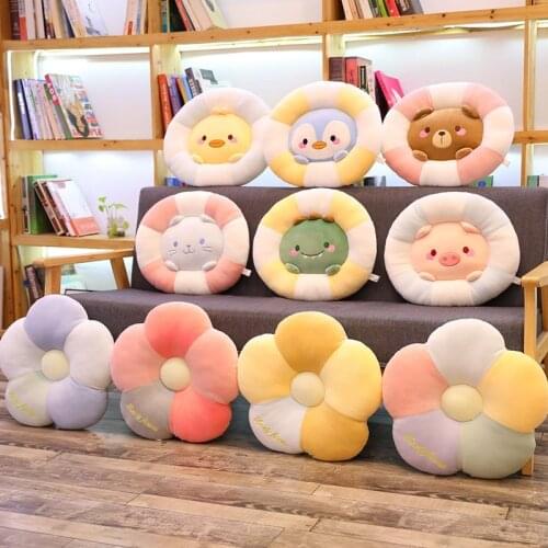 42cm New Ins Flower Plush Cushion Soft Cartoon Animal Cat Penguin Bear Stuffed Pillow Doll Chair Cushion Bedroom Floor Cushion