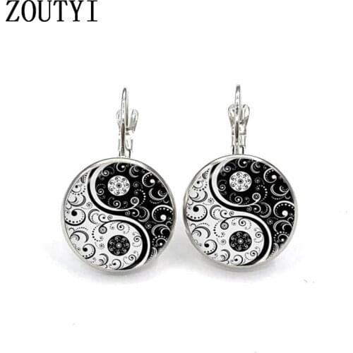 New / hot sale, yin and yang earrings, ladies jewelry round crystal dome earrings. wholesale