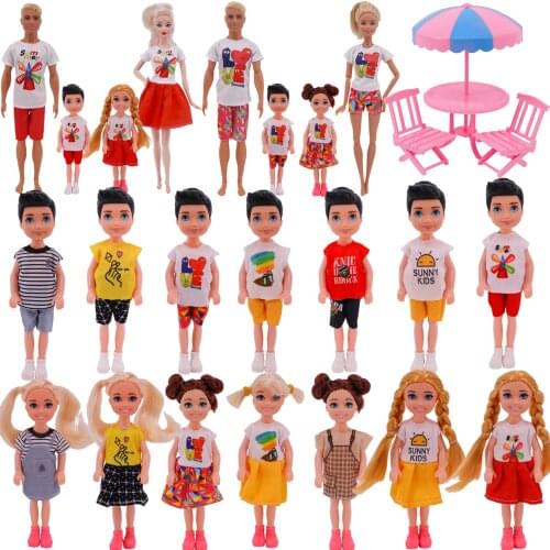 Barbie&Kelly Doll Clothes Cute Kelly Doll And ClothesTable Umbrella Folding Chairs Accessories For Girls Toys Gifts
