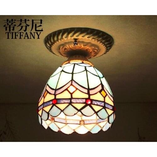 Tiffany style ceiling lamps color glass lamp Mediterranean Restaurant corridor lamp bedside lamp