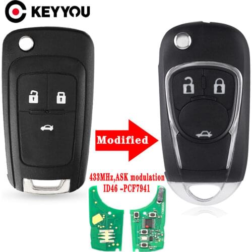 KEYYOU 3 BTN Flip Car Alarm Remote Key fit for Chevrolet Malibu Cruze Aveo Spark Sail 2/3/4 Buttons 433MHz