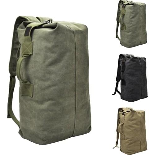 Fashion Outdoor Travel Luggage Army Bag Portable Men Solid Color Canvas Backpack Large Capacity Sport Rucksack Multifunction Men