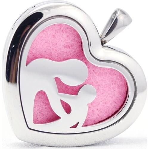 Heart Design Stainless Steel Mother and Daughter Kids Design Aromatherapy Aroma Essential Oil Diffuser Necklace