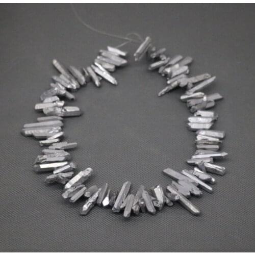 Silver Mystic Titanium Crystal Point Pendants, Druzy Crystal Quartz Pillar Tusk Shape Rock Crystal Pendant Beads for Women