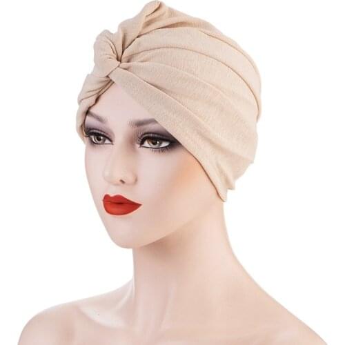 Bonnets For Women New Knotted Indian Hat Elastic Cotton Forehead Cross Baotou Hat European and American Muslim Headscarf Hat