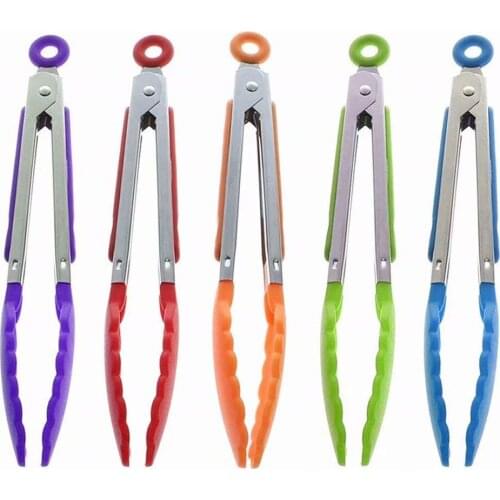 Stainless Steel Silicone Food Clip Kitchen Tongs Salad Clip Silicone Food Bread Salad Cooking Clip Serving Tongs High-Quality