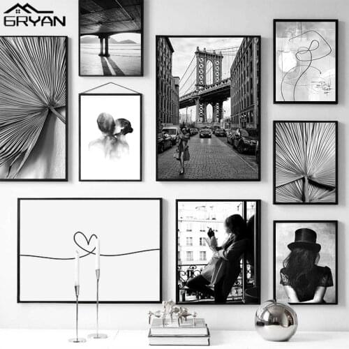 Nordic Black White Retro Fashion Women Wall Art Canvas Poster Abstract Kiss Matisse Line Print Painting Botanical Leaves Picture