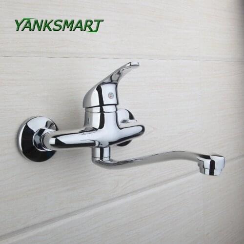 YANKSMART Bathroom Faucet Single Handle Chrome polished Brass Bathroom Kitchen Tap Basin Faucet Wall Mounted Mixer