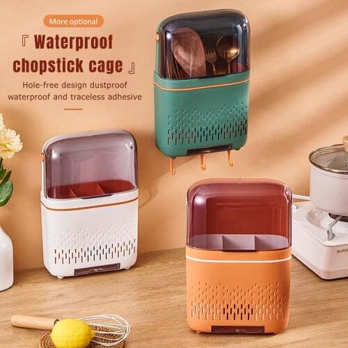 Chopsticks Basket Drain Rack Household Kitchen Tableware Wall Hanging Dust-Proof Non-Perforated Chopstick Holder Chopstick Cage