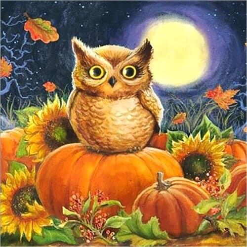 Pumpkin Little Owl Diamond Painting Round Full Drill Cartoon Animal Nouveaute DIY Mosaic Embroidery 5D Cross Stitch Home Decor