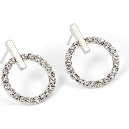 Elegant Rhinestone Cute Round Circle Stud Earrings for Women Lady Chic Geometric Earing Brincos Fashion Korean Jewelry RY263