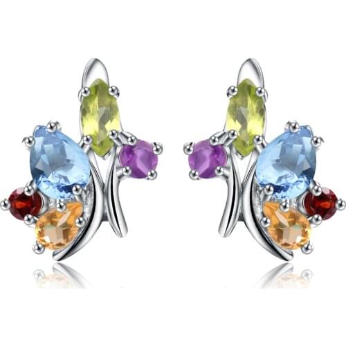 Gems Ballet Natural Amethyst Garnet Peridot Citrine Topaz Earring Pure 925 Sterling Silver Stud Earrings For Women Engagement
