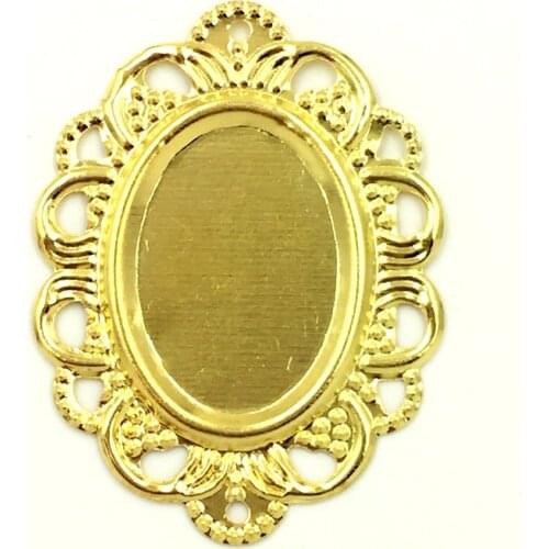 100Pcs Gold Plated Flower Pattern Hollow Connectors Oval Frame Setting Craft DIY Jewelry Making 32x24mm Fit Cameo 13x18mm