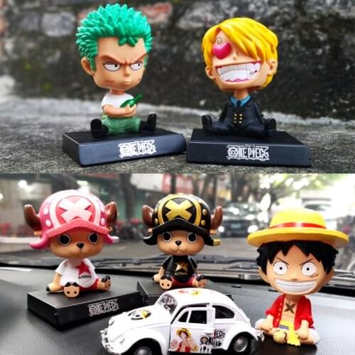 11CM Cartoon Car Decoration Anime One Piece Figure Model Toys Luffy Sanji Chooper Zoro Spring Shaking Head Dolls Car Decor Toys