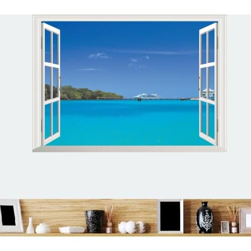 3D Window Forest Landscape in Four Seasons 3D Wall Sticker Sea view Removable Wallpaper Home Decal Home Decor