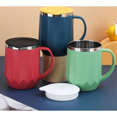 400ml Creative Double Layer Water Cup Coffee Insulated Mug with Lid