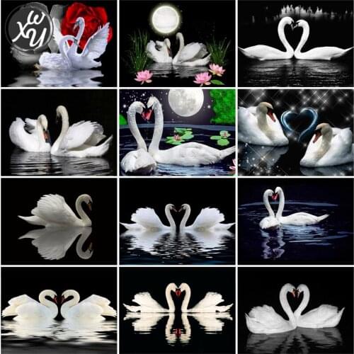 Diamond Painting Cross Stitch White Swan Full Drill Cross Stitch Square Round Mosaic Art Lake Landscape Diamond Embroidery Decor