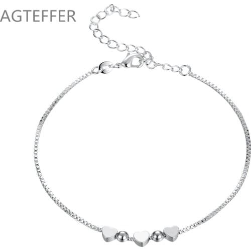 AGTEFFER 925 Sterling Silver Heart Round Bead Box Chain Bracelet For Women Wedding Engagement Party Fashion Jewelry