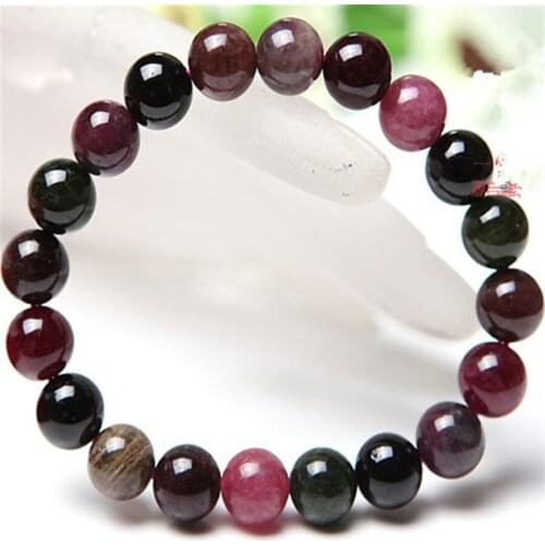 Genuine Colorful Natural Tourmaline Bracelets Women Lady Stretch Healing Crystal Round Bead Bracelet 10mm