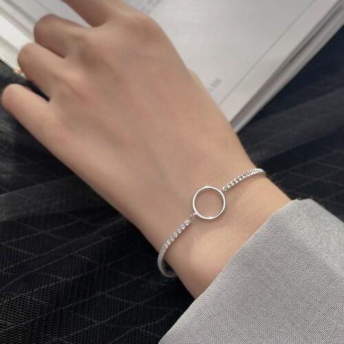 Bling Geometric Circle Round Silver Color Cubic Zirconia Bracelet For Women Girls Simple Trendy Fashion Jewelry SL2456