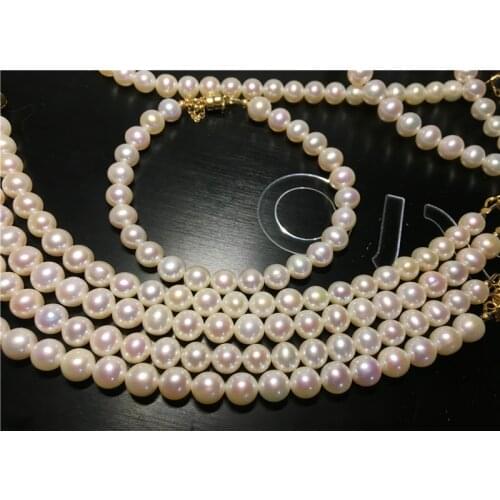 Loose beads nature WHITE freshwater pearl near round 6-7mm AAAA bracelet 14K PLATED CLASP 18CM FPPJ wholesale beads nature