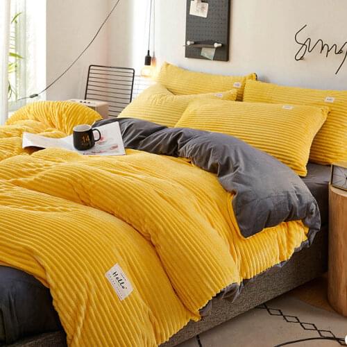 Home Textile Coral Velvet Duvet Cover Thicken Warm Comforter Set Solid Color Quilt Cover for Bedroom Bedding Set Queen Size