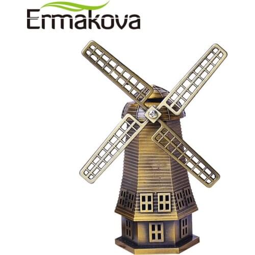 ERMAKOVA Antique Bronze Dutch Windmill Statue Metal Furnishing Articles Holland Windmill FigurineHome Office Desktop Decoration