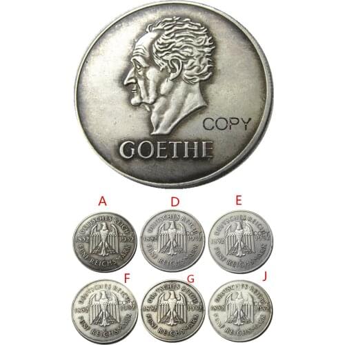 GERMANY A set of 1932-A-D-E-F-G-J (6pcs)5 Reichsmark Silver Plated Copy coins