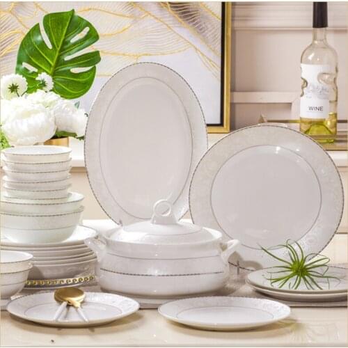 60 Heads Jingdezhen Ceramic Dinner chinese dishes Rice Bowl Soup Bowl Salad Noodles Bowl Plate Dinnerware Sets Kitchen Tableware