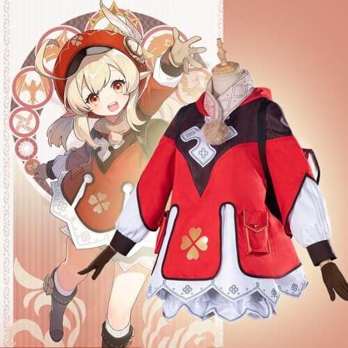 Game Genshin Impact Cosplay Costumes Klee Pyro Cosplay Costume Uniforms Clothes Suits Dresses Red one-piece dress Anime Hot