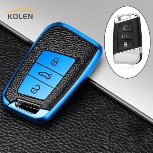 Leather TPU Car Smart Key Cover Case For Volkswagen VW Tiguan Magotan Passat B8 Golf For Skoda Superb A7 Protector Holder Shell