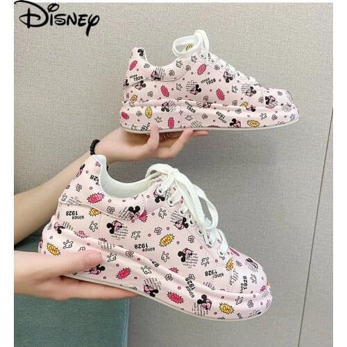 Disney girl cute cartoon graffiti pu round toe casual shoes comfortable, breathable, wear-resistant, non-slip platform sneakers