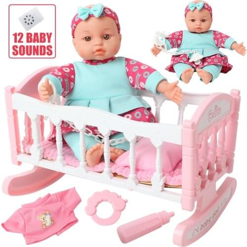 14 inch DIY lifelike bebe reborn Music walker with light Sound lovely newborn doll 36cm Bedding set soft Silicone education toys