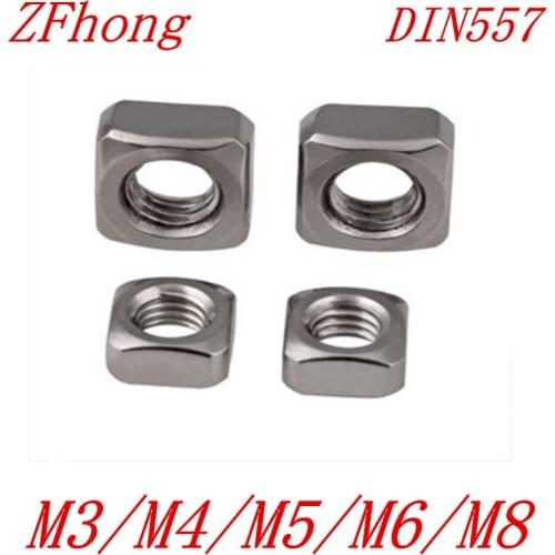 Square nuts 50Pcs DIN557 M3 M4 M5 M6 M8 304 Stainless Steel Square Nuts