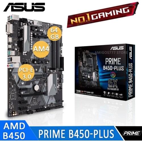 Socket AM4 Asus PRIME B450-PLUS Motherboard DDR4 64GB PCI-E 3.0 M.2 SSD DVI HIFI CrossFireX Desktop AMD B450 Placa-Mãe AM4 ATX