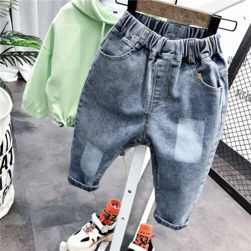 Baby Boys Korean Style Jeans Fashion Elasticity Solid Pocket Casual Child Denim Pants For Boy Toddler Kids New Arrival Trousers