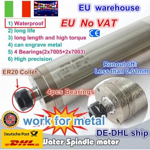 UKR ship Quality Waterproof 2.2KW Water Cooled CNC Spindle Motor Carved Metal 4 BEARINGS ER20 220V for CNC Engraving Milling