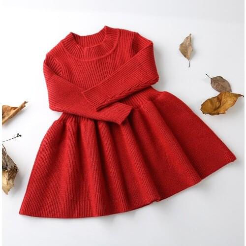 2020 Autumn Winter Infant Girls Wool Knitted Sweater Baby Girl Dress Warm Dresses For Party Wedding Toddler Kids Clothes 6M-3yrs