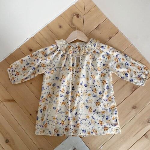 Girls Floral Dress 2021 Fall Winter Bp Morning Glory Print Round Neck Lace Collar Long Sleeve Baby Dress