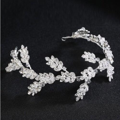 Princess New Arrival Women Rhinestone Shinning Leaf Hairbands Girl Crystal Luxury Headband Girl Wedding Prom Hair Accessory