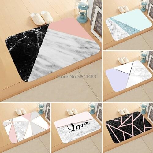 Pink Flannel Floor Mat Marble Printed Floor Mat Kitchen Absorbent Anti-slip Mat Floor Mat