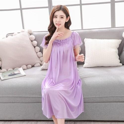 Oversize Women Satin Nightgown Sexy Sleepwear Short Sleeve Ladies Silk Nightwear Sleep Wear Night Gown Lingerie Dress