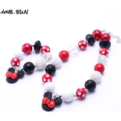 MHS.SUN Cute Pendant Girls Beads Necklace Bracelets Set For Child Kids Chunky Jewelry Set Charm Bubblegum Necklace Party Gifts
